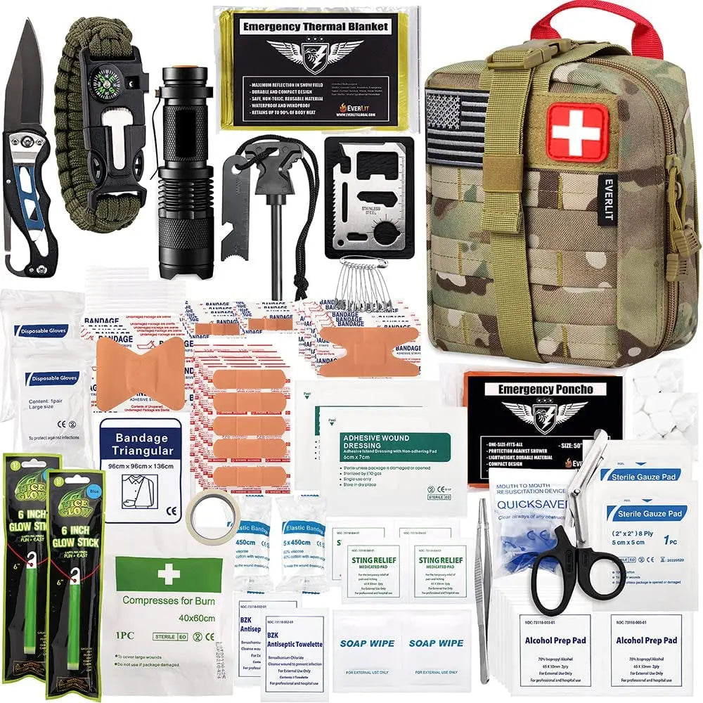 250-Piece Comprehensive Survival First Aid Kit with IFAK EMT Molle Pouch for Outdoor Activities, Emergency Preparedness, and Trauma Care