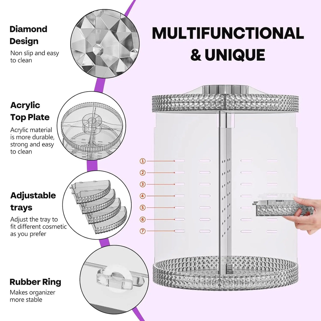 360-Degree Rotating Makeup Organizer with Extra Large Capacity, Removable 7-Layer Skincare Storage, Acrylic Beauty and Perfume Organizer for Vanity Countertop in Gray