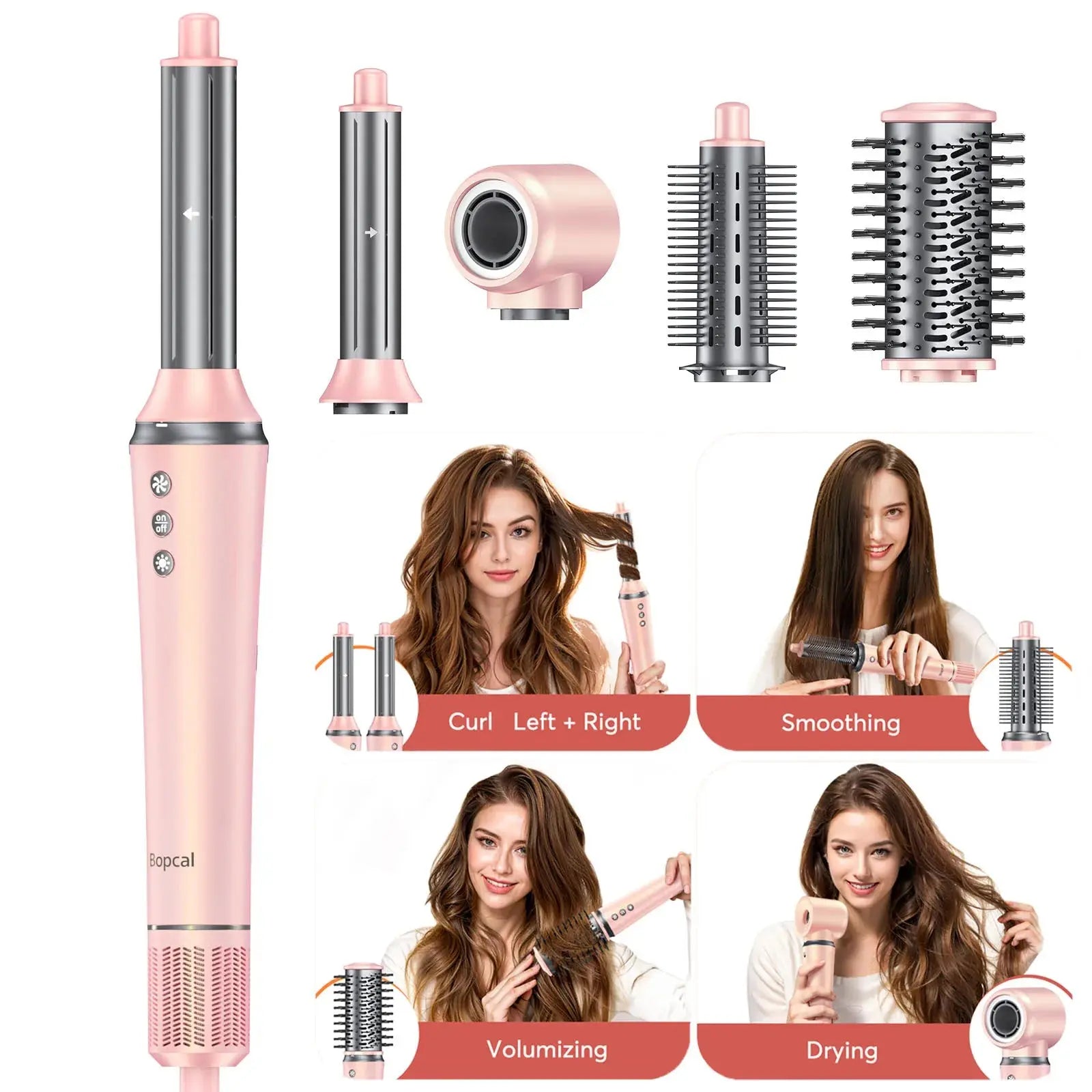 5-in-1 Multifunctional Hair Styling Tool: Electric Hair Dryer, Hot Air Comb, and Curling Iron with 1200W High-Speed Blower