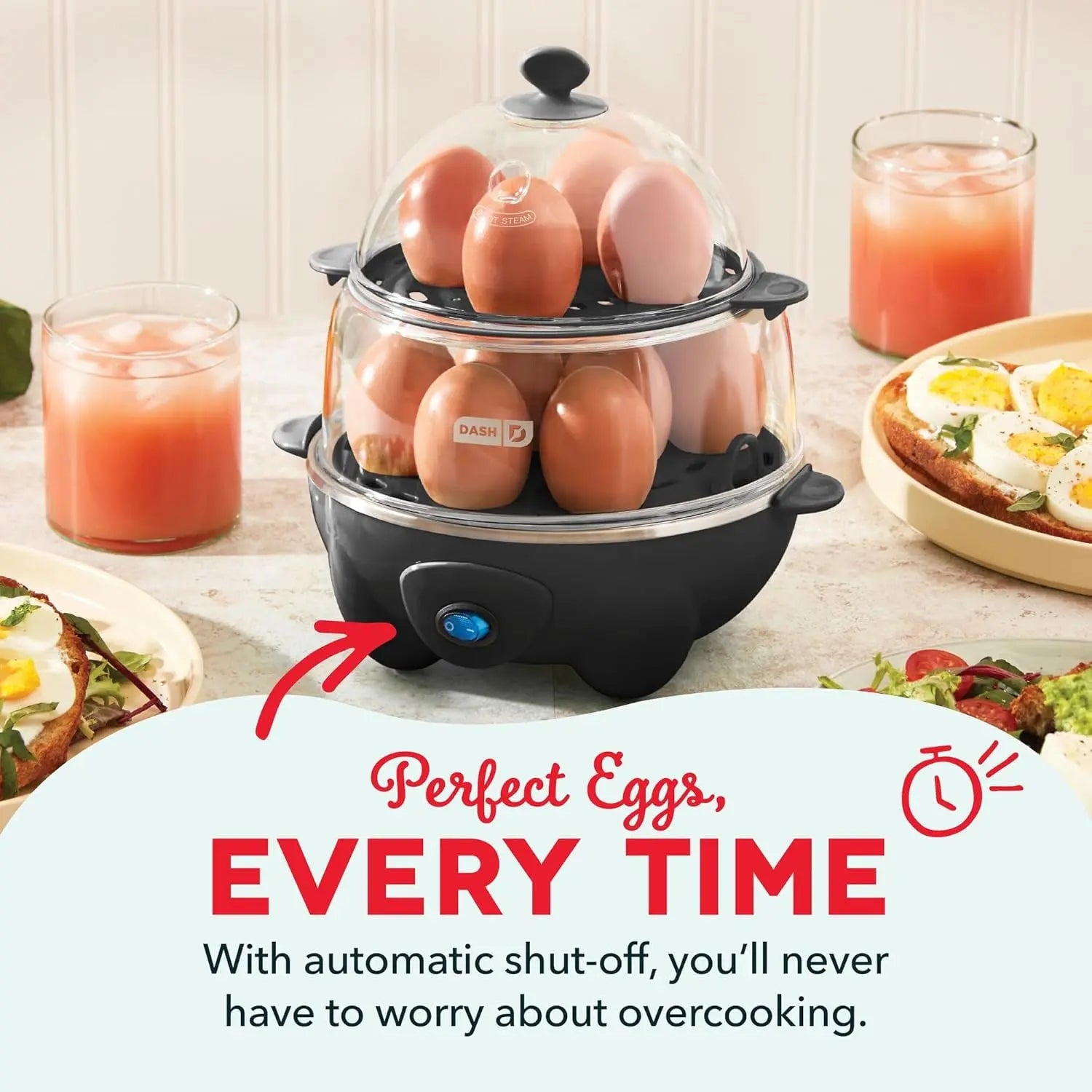 Deluxe Egg Cooker: Boiler, Poacher & Steamer with Measuring & Recipe Guide - Dishwasher Safe, Capacity for 12 Eggs, Black