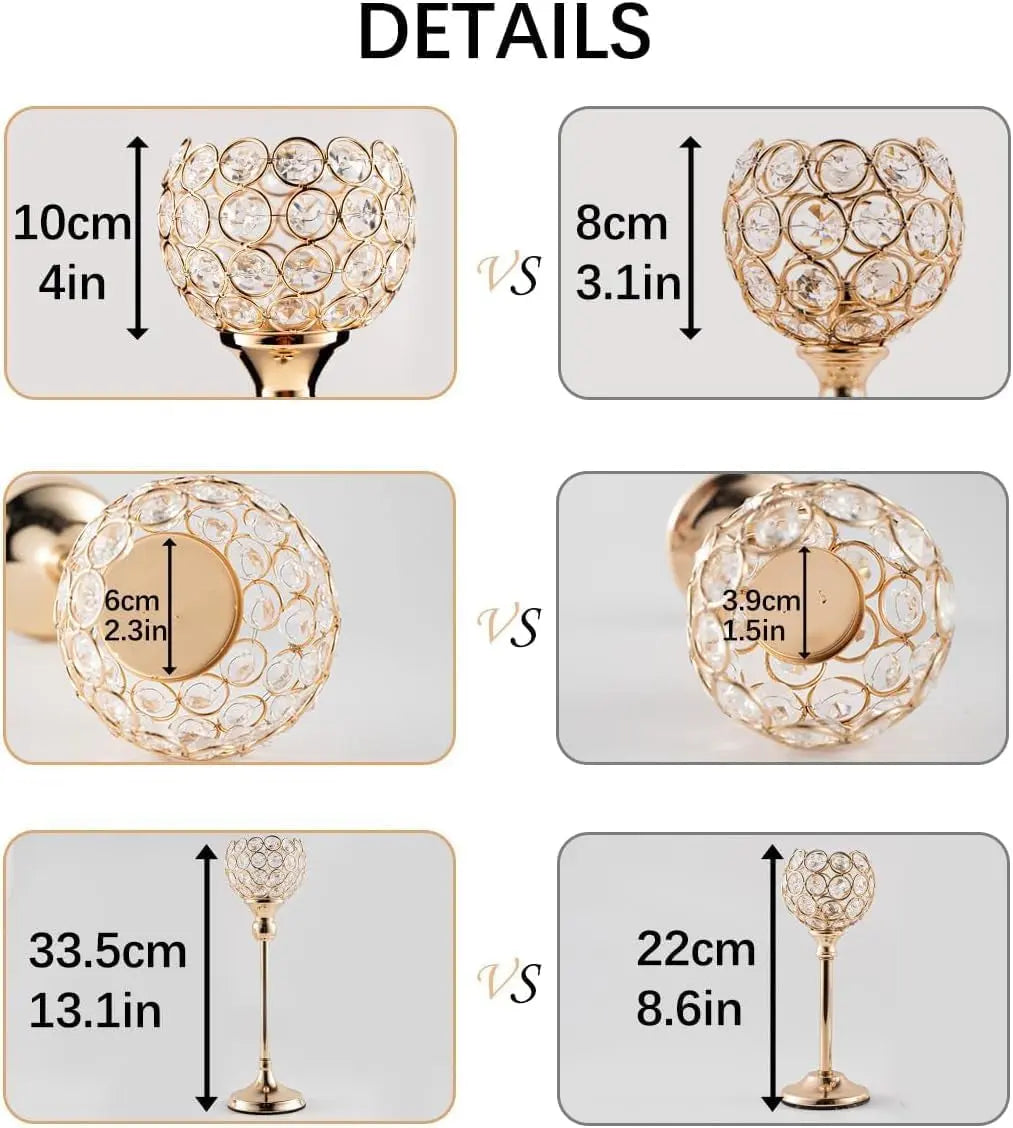 Set of 2 Gold Crystal Candle Holders for Elegant Home and Event Décor