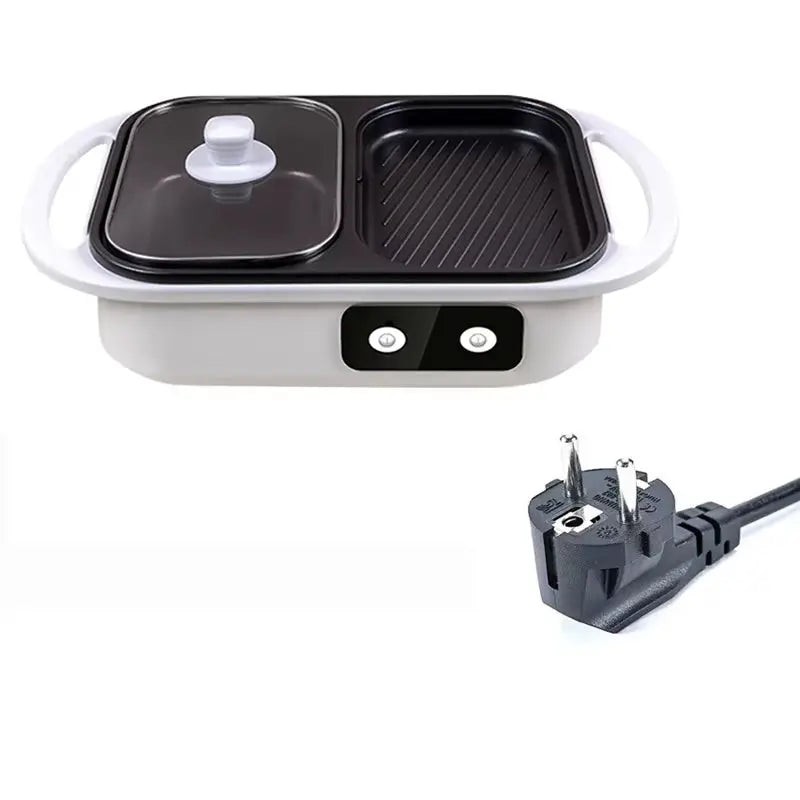 2-in-1 Non-Stick Electric Shabu Pot and Griddle Multi-Cooker for BBQ, Ramen, and Noodles