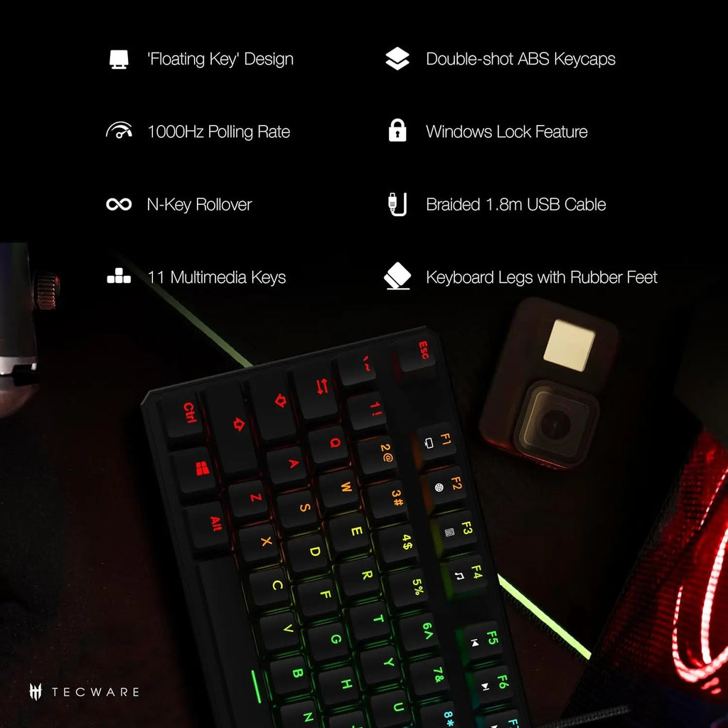 Phantom 87-Key RGB Mechanical Gaming Keyboard with Outemu Red Switches, 16.8 Million Color LED Lighting, 18 Pre-Set Modes, Low Latency, N-Key Rollover, Software Customizable Keys, Wired USB Connection