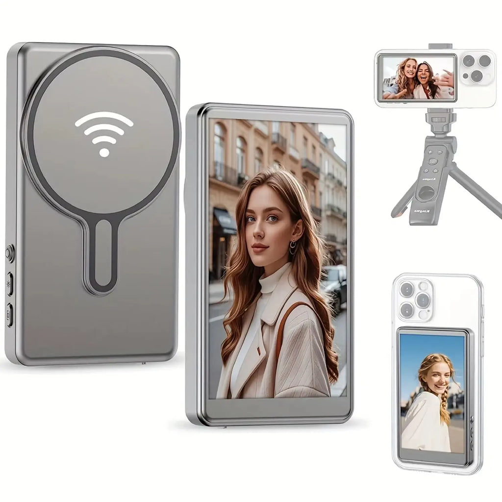 Mobile Phone Magnetic Selfie Monitor Screen for Rear Camera Vlogging and Real-Time Streaming on iPhone and Android Devices