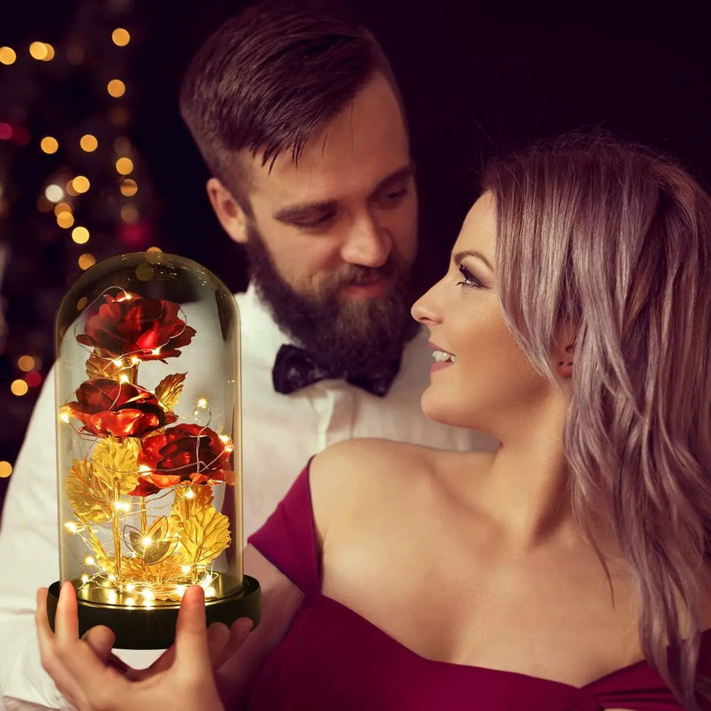 Elegant Galaxy Rose in Glass Dome - Illuminated Flower Gift for Women for Christmas, Anniversaries, Birthdays, Valentine's Day, and Weddings