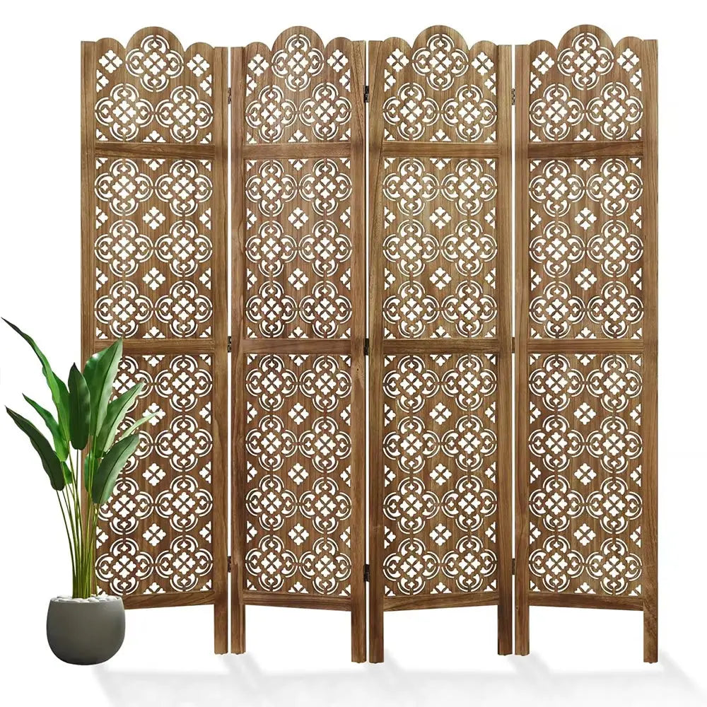 Folding Wooden Carved Room Divider - Elegant Privacy Screen for Home, Office, Restaurant, and Bedroom Decor