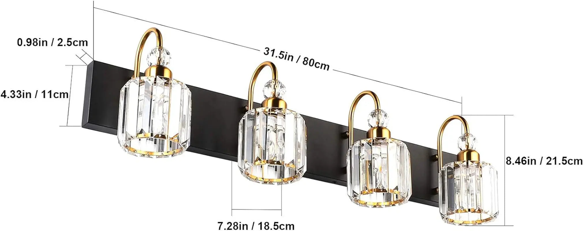 Modern LED Vanity Light Fixture with 4 Lights in Matte Black and Crystal Accents for Bathroom Decor