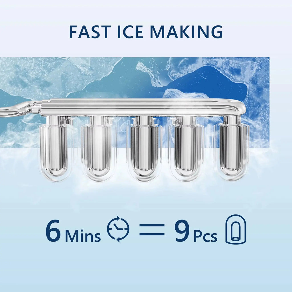 SIMZLIFE Portable Countertop Ice Maker, 26.5 lbs/24H, 9 Cubes in 6 Minutes, Self-Cleaning with Handle, Red