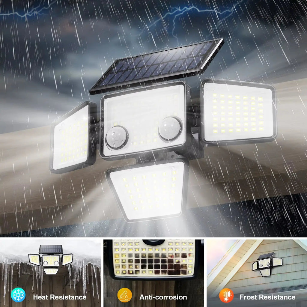 Solar Outdoor Motion Sensor Flood Lights - 3000 Lumens, 188 LED Security Lighting for Patios, Backyards, and Yards
