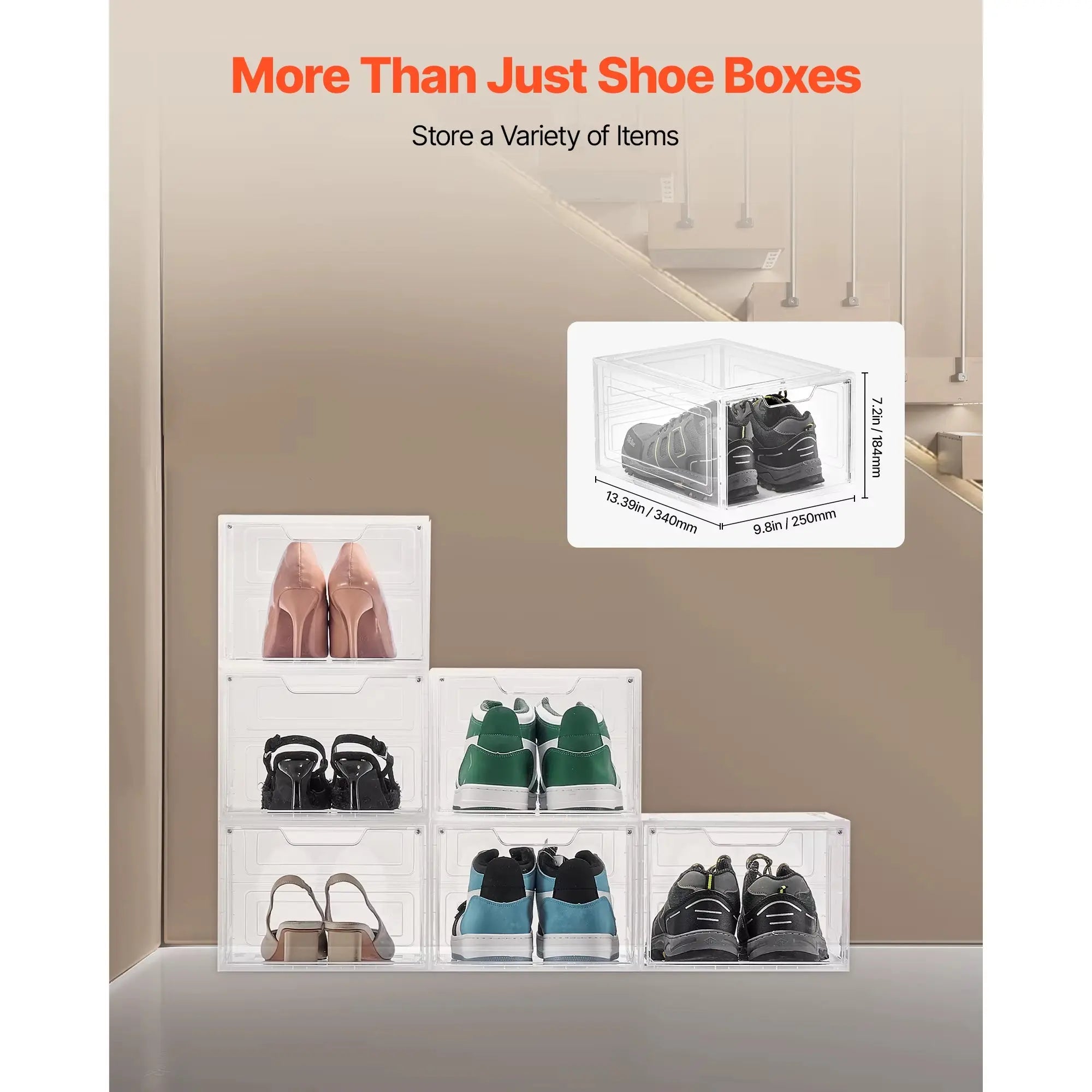 Clear Stackable Shoe Storage Boxes with Magnetic Doors - Plastic Sneaker Organizers