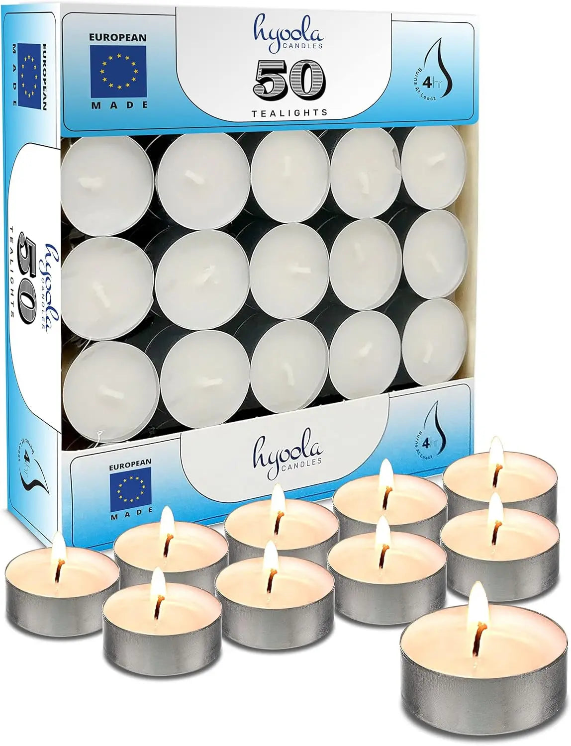 Premium Unscented Tea Light Candles - 50 Bulk Pack - Natural Palm Oil - European Quality - 4 Hour Burn Time