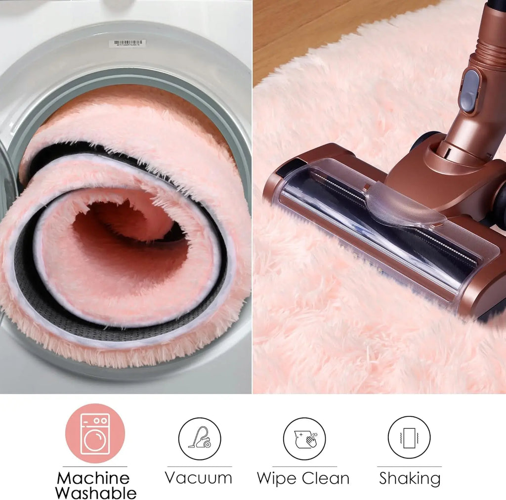 Light Pink Round Area Rug - 2ft Soft Plush Shaggy Carpet for Bedroom, Living Room, and Nursery - Washable Fluffy Mat for Kids and Pets - Aesthetic Home Decor