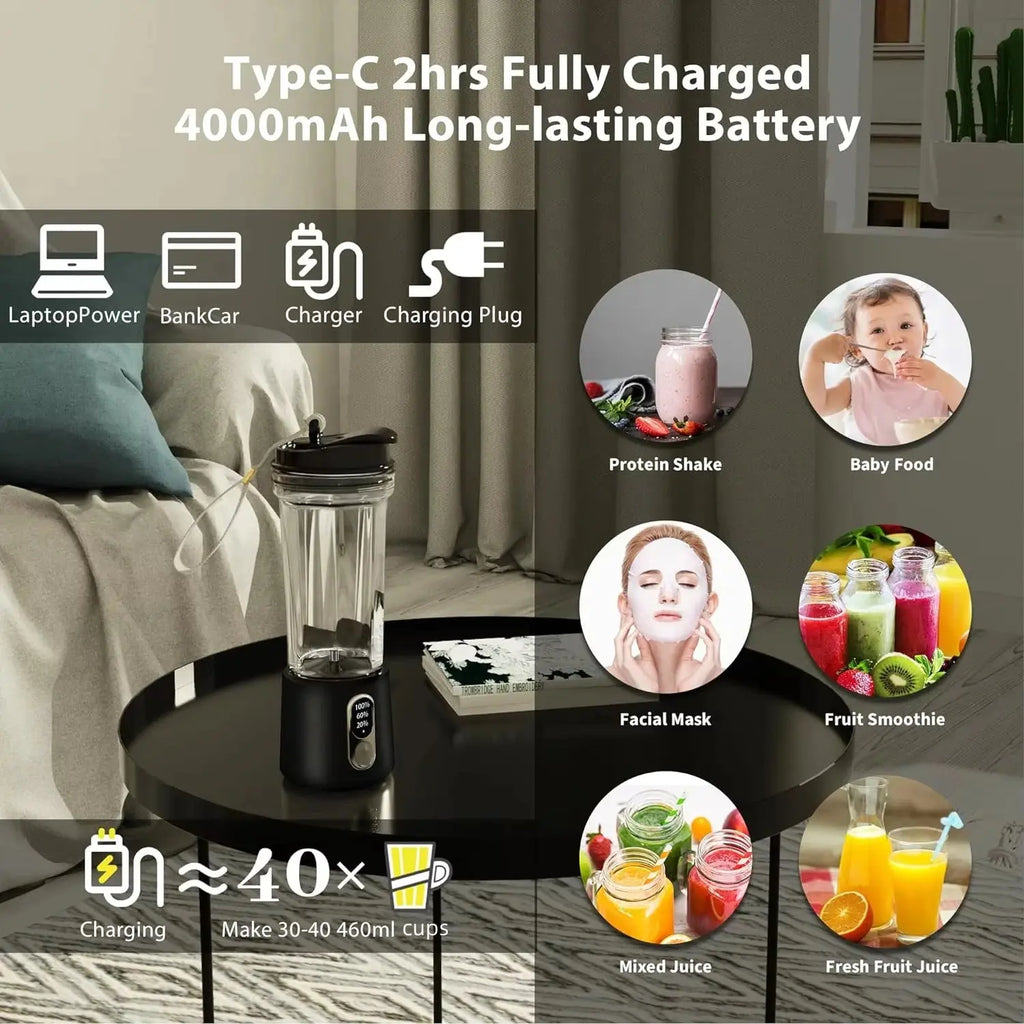 2025 Portable Multifunctional High-Power Juicer with Strong Motor and 4000mAh Battery for Indoor and Outdoor Use