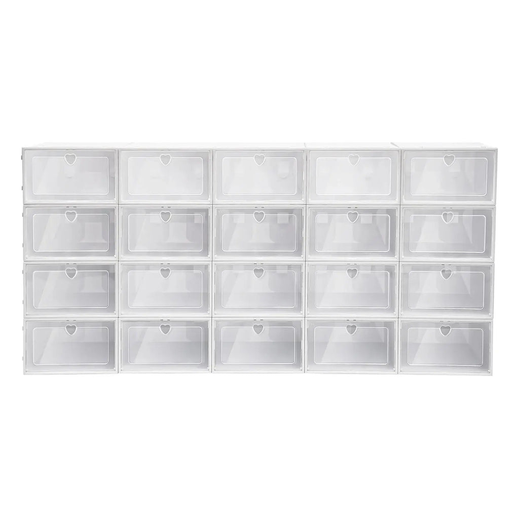 20-Piece Clear Stackable Shoe Storage Boxes - Rectangular Organizers for Shoes, Clothing, and Toys