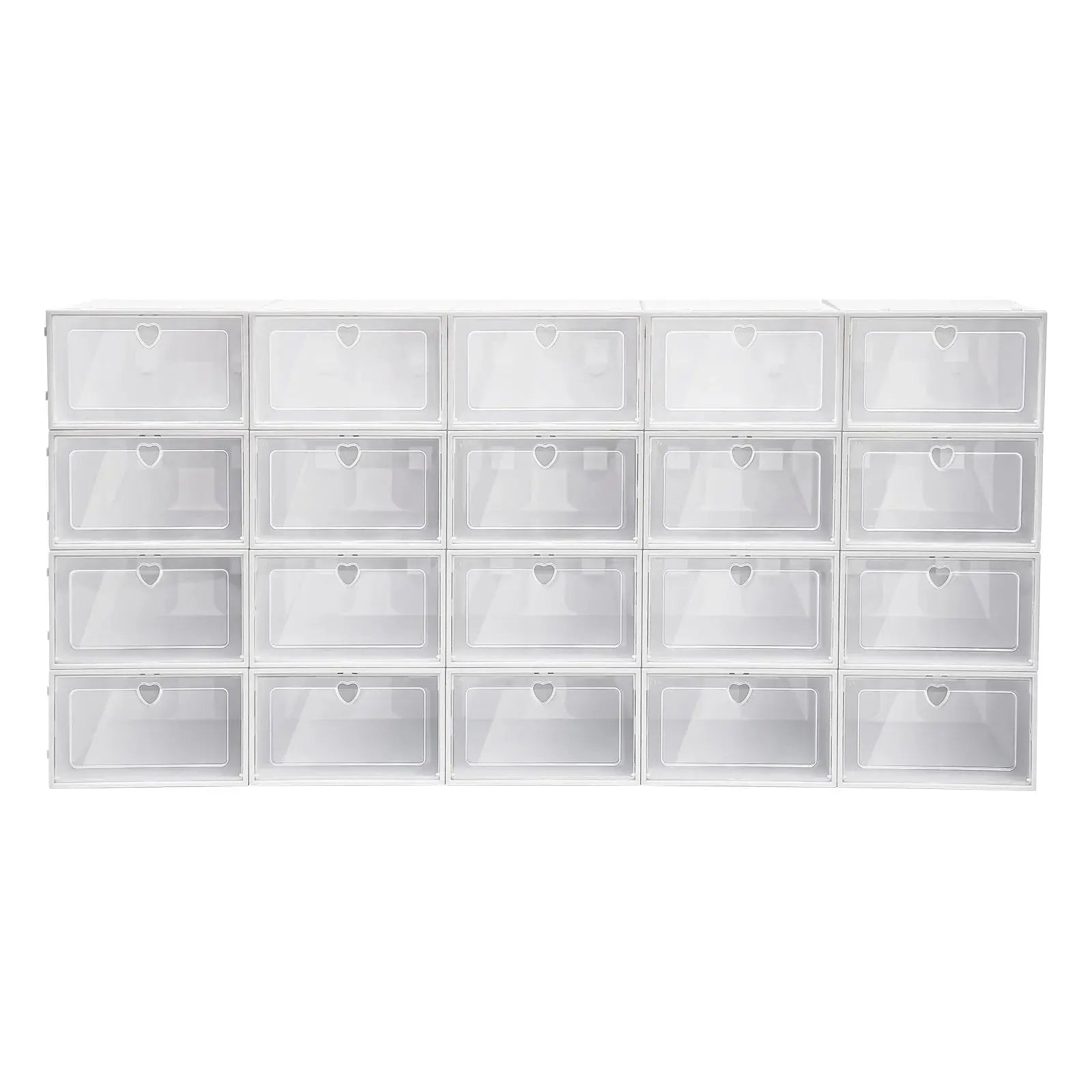 20-Piece Clear Stackable Shoe Storage Boxes - Rectangular Organizers for Shoes, Clothing, and Toys