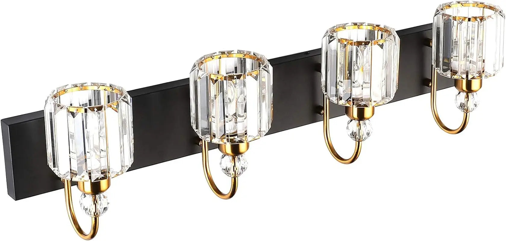 Modern LED Vanity Light Fixture with 4 Lights in Matte Black and Crystal Accents for Bathroom Decor