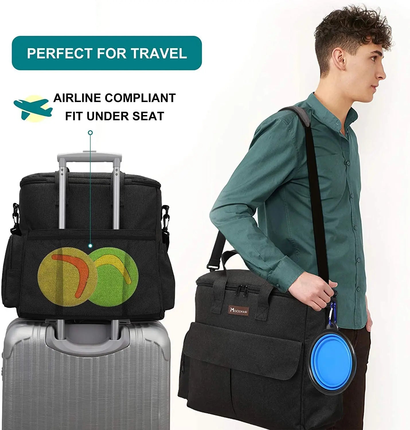 Dog Travel Bag - Comprehensive Weekend Travel Kit with Organizer, Collapsible Bowls, and Food Containers (Black)