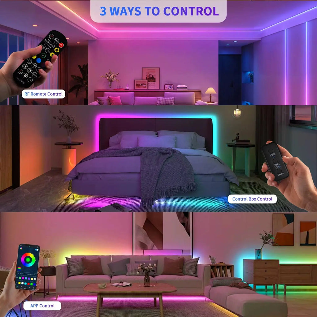 COB RGBIC LED Strip Lights 24V - 6M/12M Smart RGB Lighting for Bedroom with RF Remote and Bluetooth App Music Sync