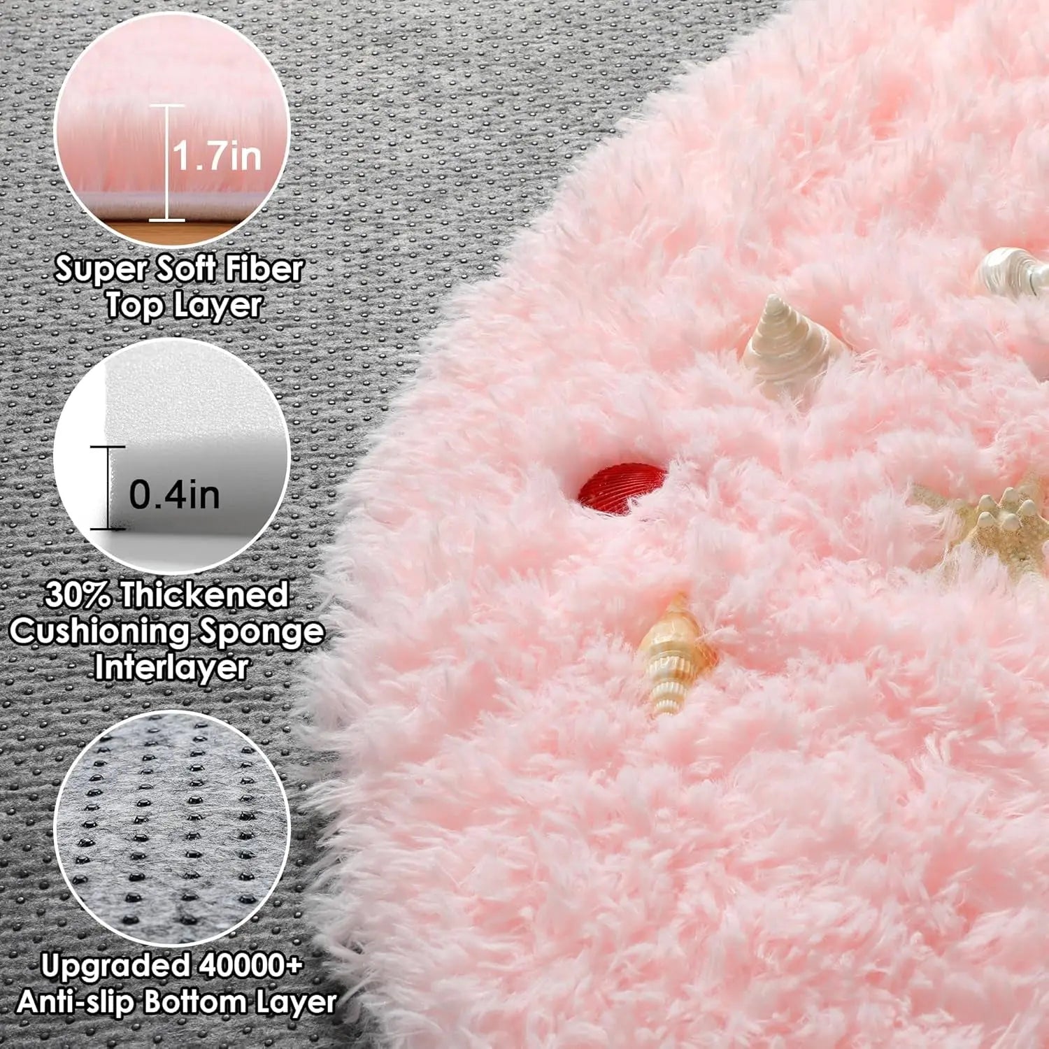 Light Pink Round Area Rug - 2ft Soft Plush Shaggy Carpet for Bedroom, Living Room, and Nursery - Washable Fluffy Mat for Kids and Pets - Aesthetic Home Decor