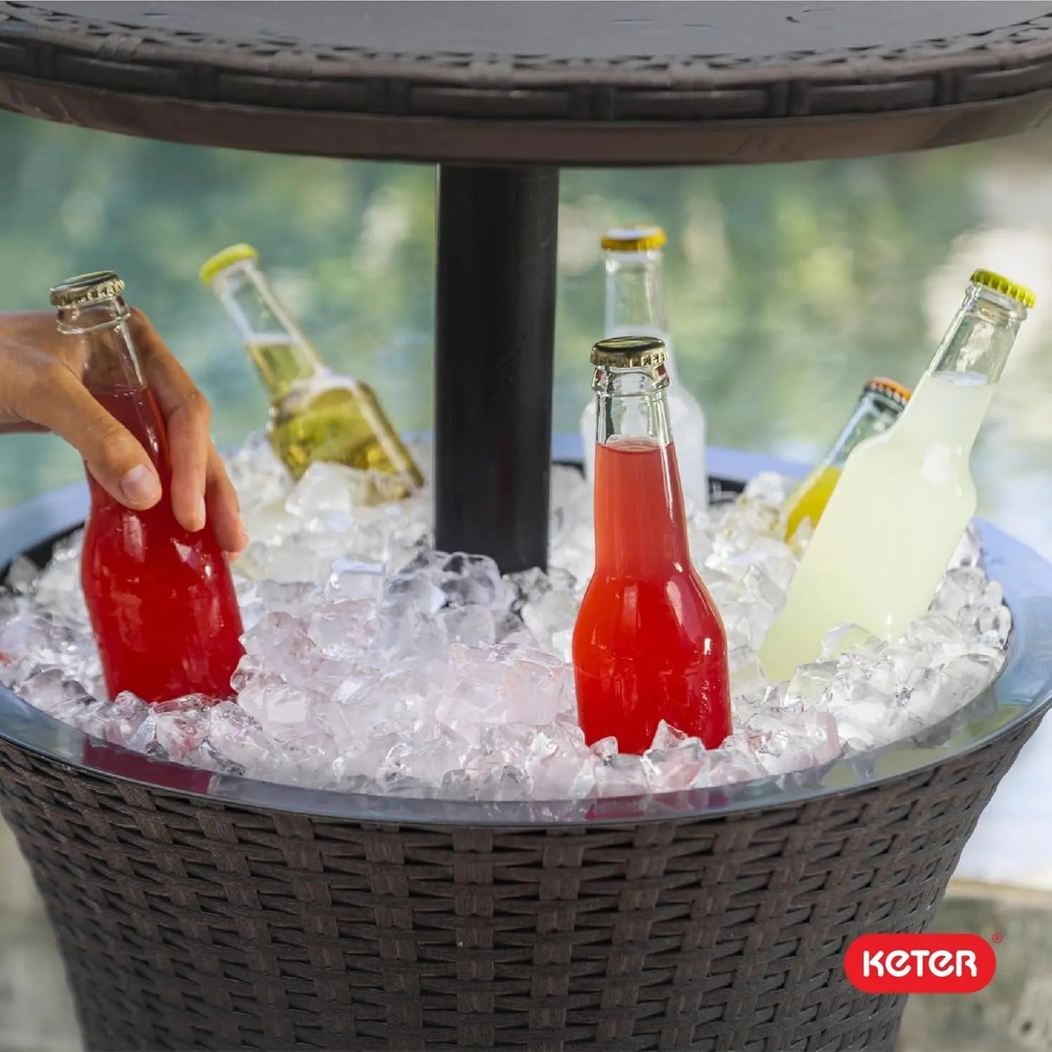 Pacific Cool Bar Outdoor Patio Side Table with Integrated 7.5 Gallon Beverage Cooler in Espresso Brown