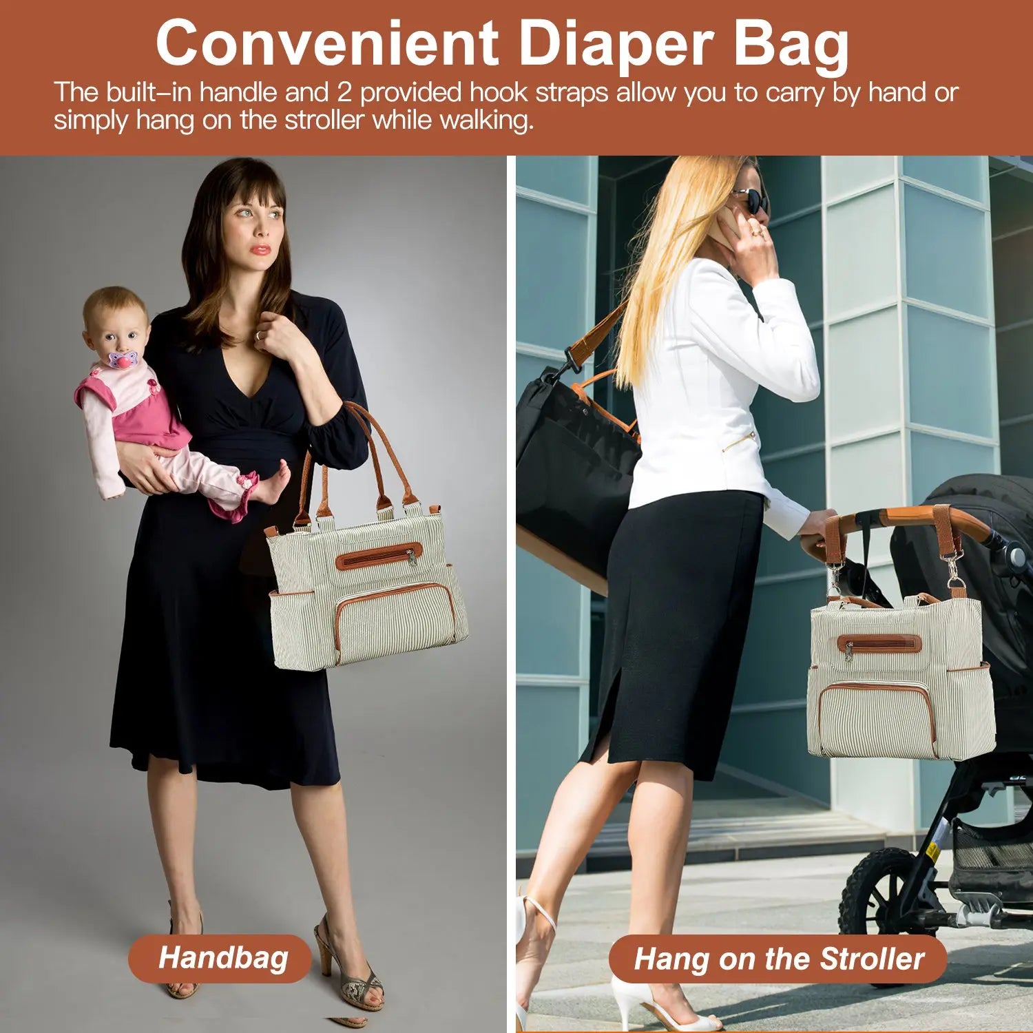 8-Piece Multifunctional Diaper Bag Set for Parents, Including Changing Bags, Bottle Bag, Mesh Bag, Purse, Diaper Pad, 2 Burp Cloths, and 2 Hook Straps