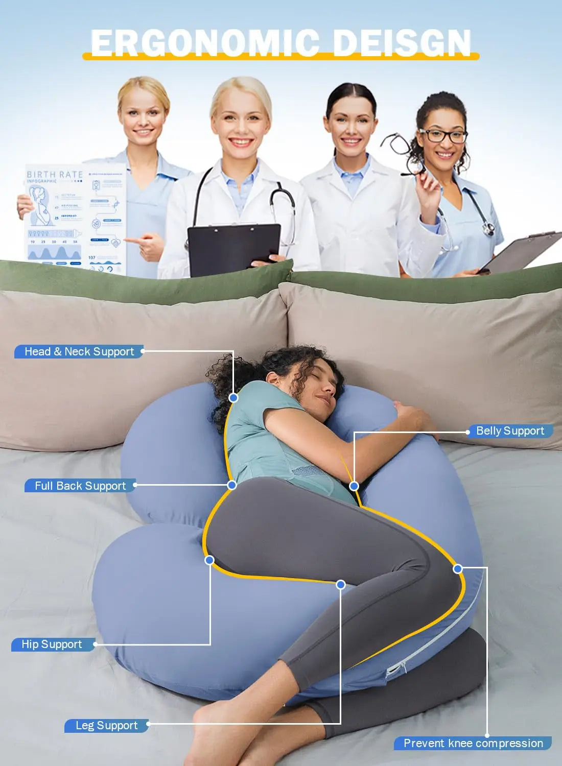 Cooling Maternity Pillow for Pregnant Women (Cooling Blue)