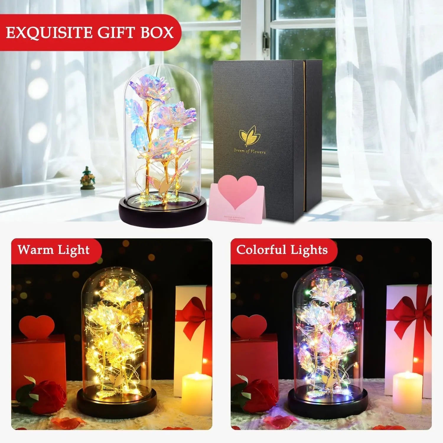 Elegant Glass Dome Rainbow Rose - Perfect Gift for Women, Moms, Wives, and Grandmothers for Anniversaries, Valentine's Day, Thanksgiving, Birthdays, and Weddings