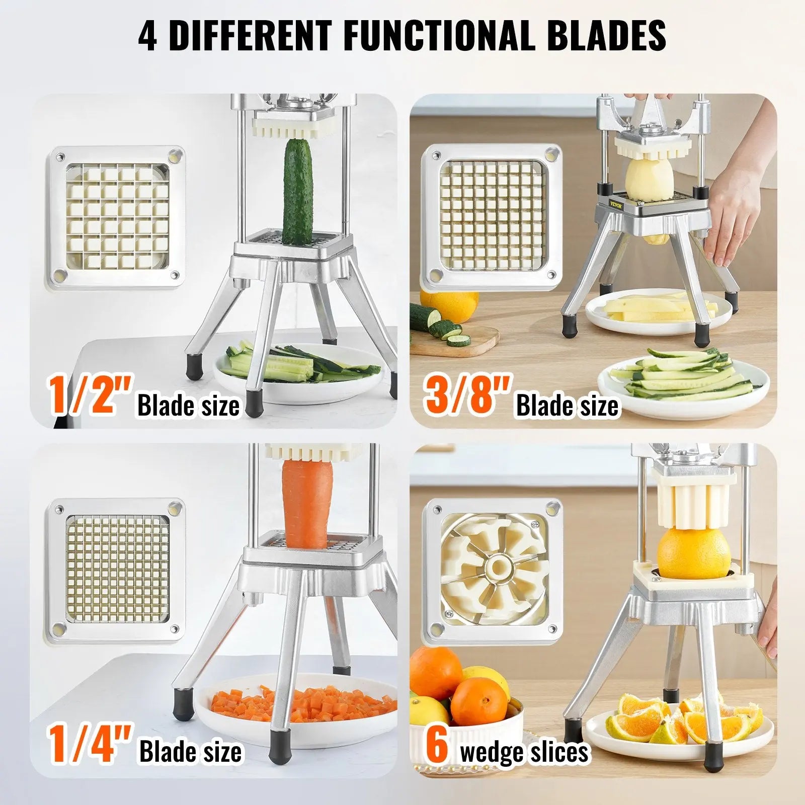 Professional Stainless Steel Vegetable and Fruit Chopper with Four Blades for Commercial Use