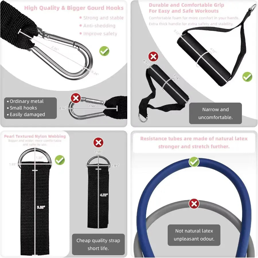 Professional Resistance Bands Set for Strength Training - 12-Piece Exercise Bands with Handles and Door Anchors, 10-100LB Range by Makaron