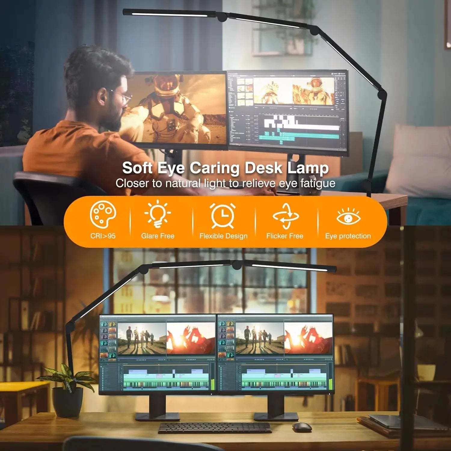 Professional Multi-Angle LED Desk Lamp with Clip and Adjustable 3-Light Source for Home Office and Studio Use