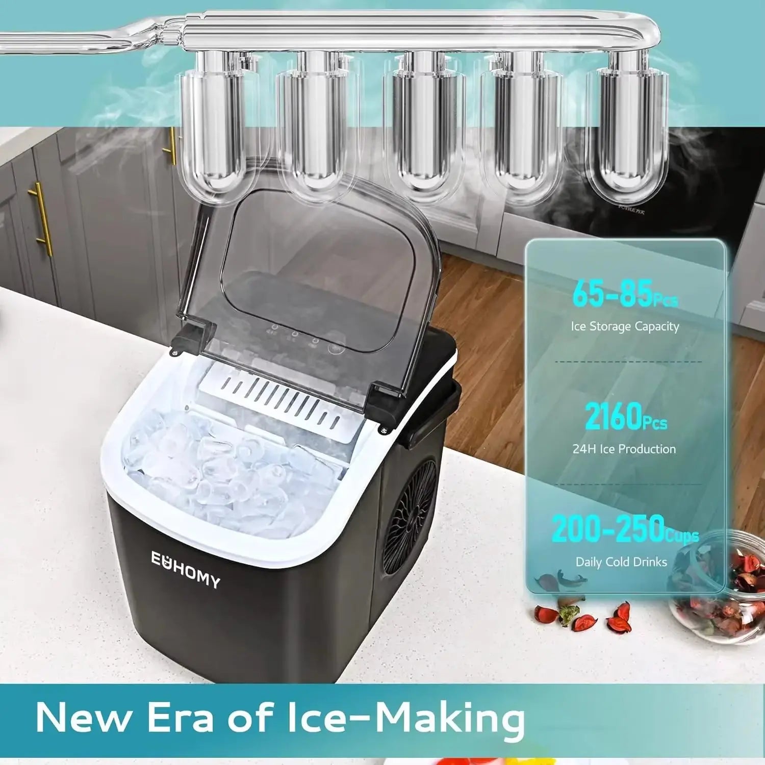 Portable Countertop Ice Maker with Handle, Producing 26 lbs of Ice in 24 Hours, 9 Ice Cubes Ready in 6 Minutes, Features Auto-Cleaning Function