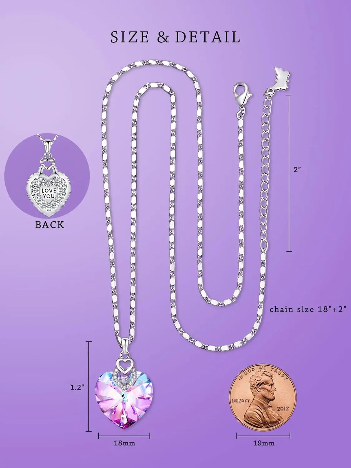 3 Hearts Crystal Necklace for Women - Engraved Pendant "Love You" - Ideal Gift for Christmas, Weddings, Anniversaries, Mother's Day, Valentine's Day, and Birthdays - Presented in a Gift Box