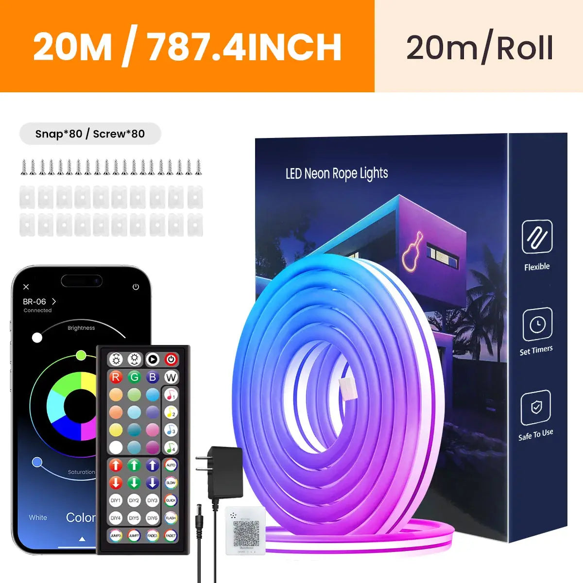 Flexible RGB LED Rope Lights with Remote and App Control for Bedroom Ambiance