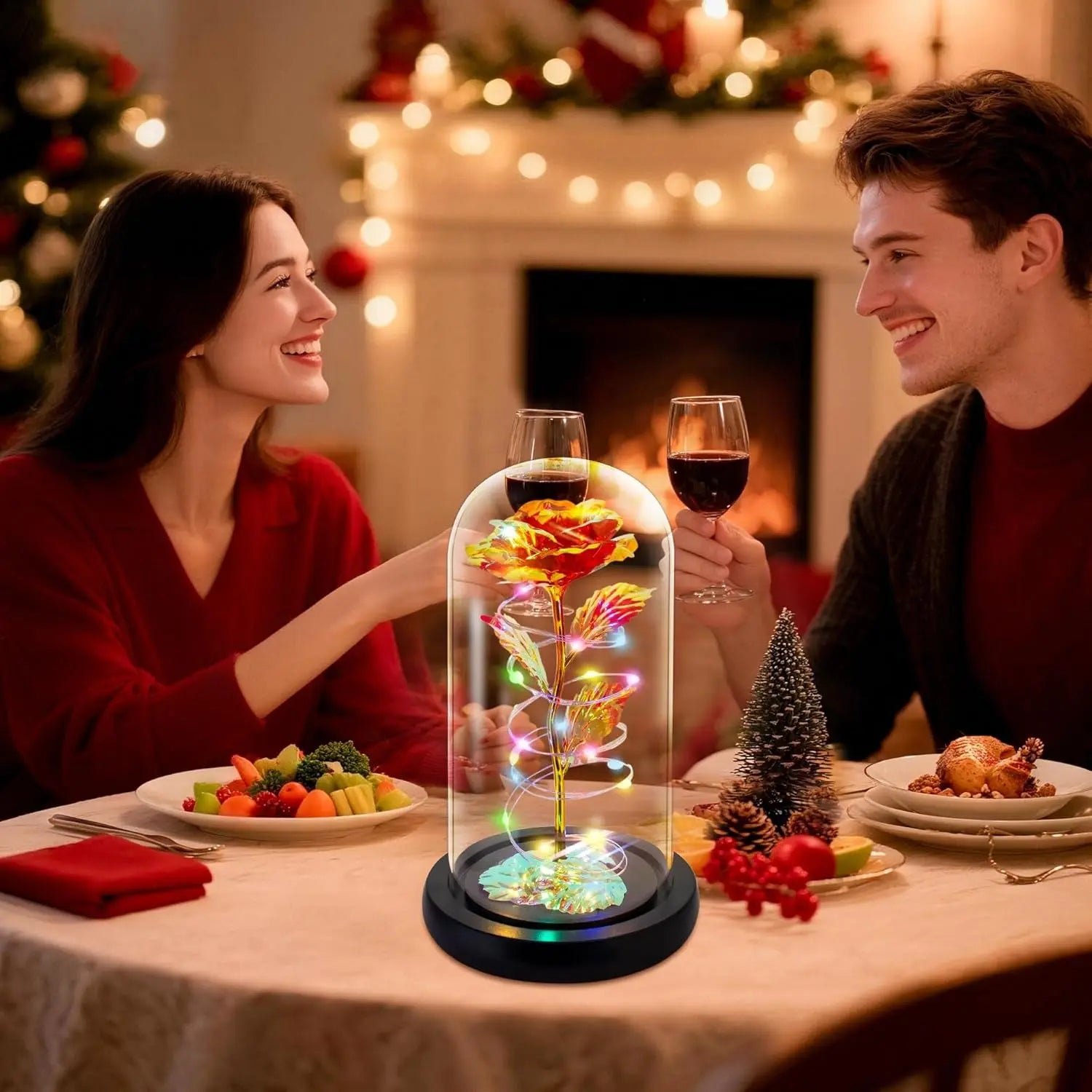 Illuminated Red Rose in Glass Dome - Elegant Gift for Women, Ideal for Christmas, Birthdays, Anniversaries, and Valentine's Day