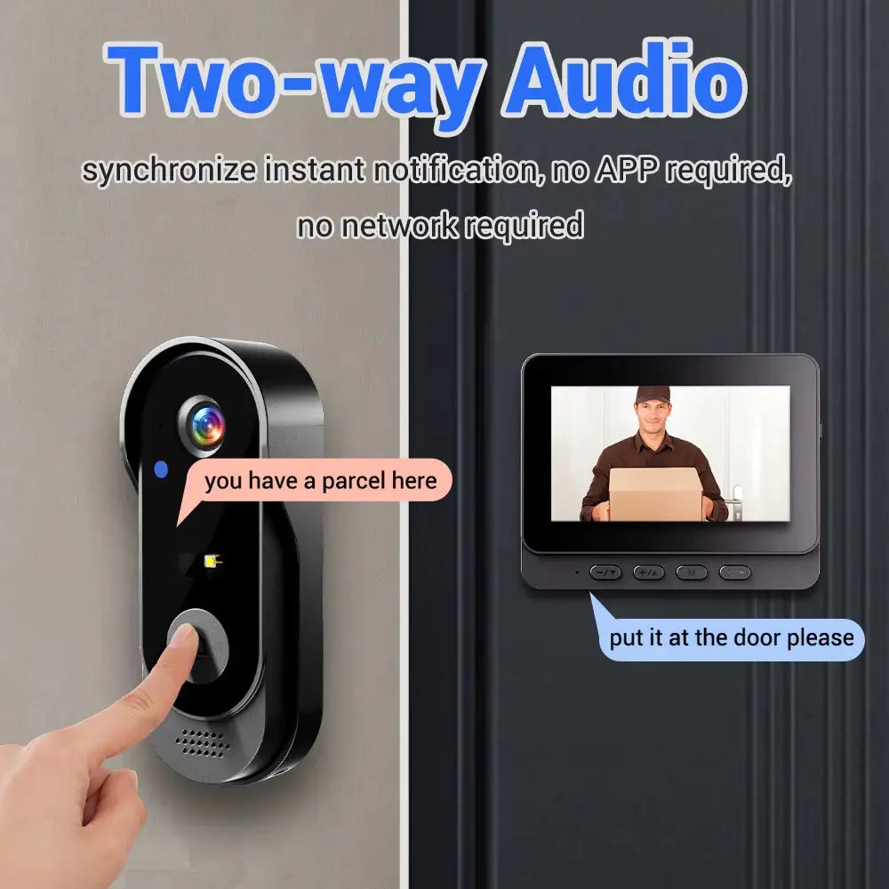 4.3-Inch 2.4G Wireless Video Doorbell Camera with WiFi, Smart Intercom, Motion Detection, and Night Vision for Home Security