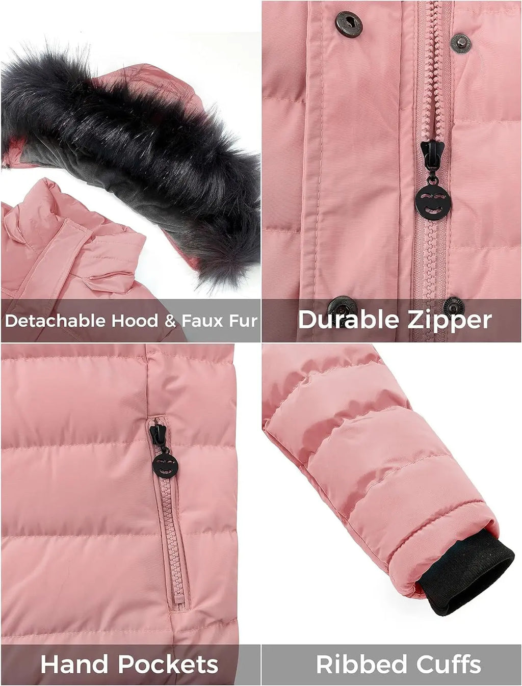 Girls' Hooded Winter Puffer Jacket with Soft Fleece Lining