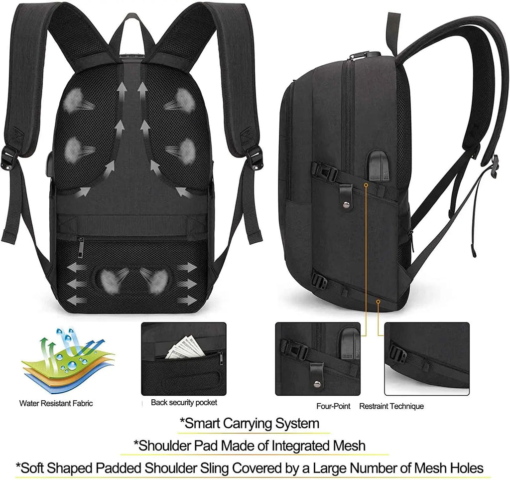 Professional Water-Resistant Anti-Theft Laptop Backpack with USB Charging Port and Lock for 15.6-Inch Computers - Ideal for Business, College, and Casual Use for Men and Women