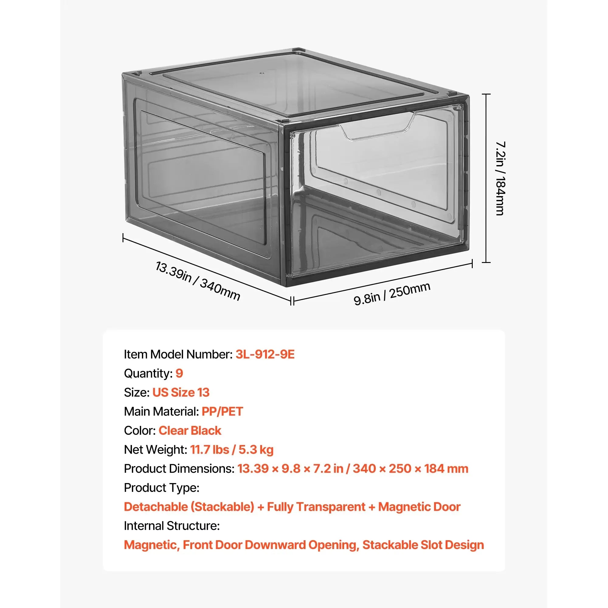 Clear Stackable Shoe Storage Boxes with Magnetic Doors - Plastic Sneaker Organizers