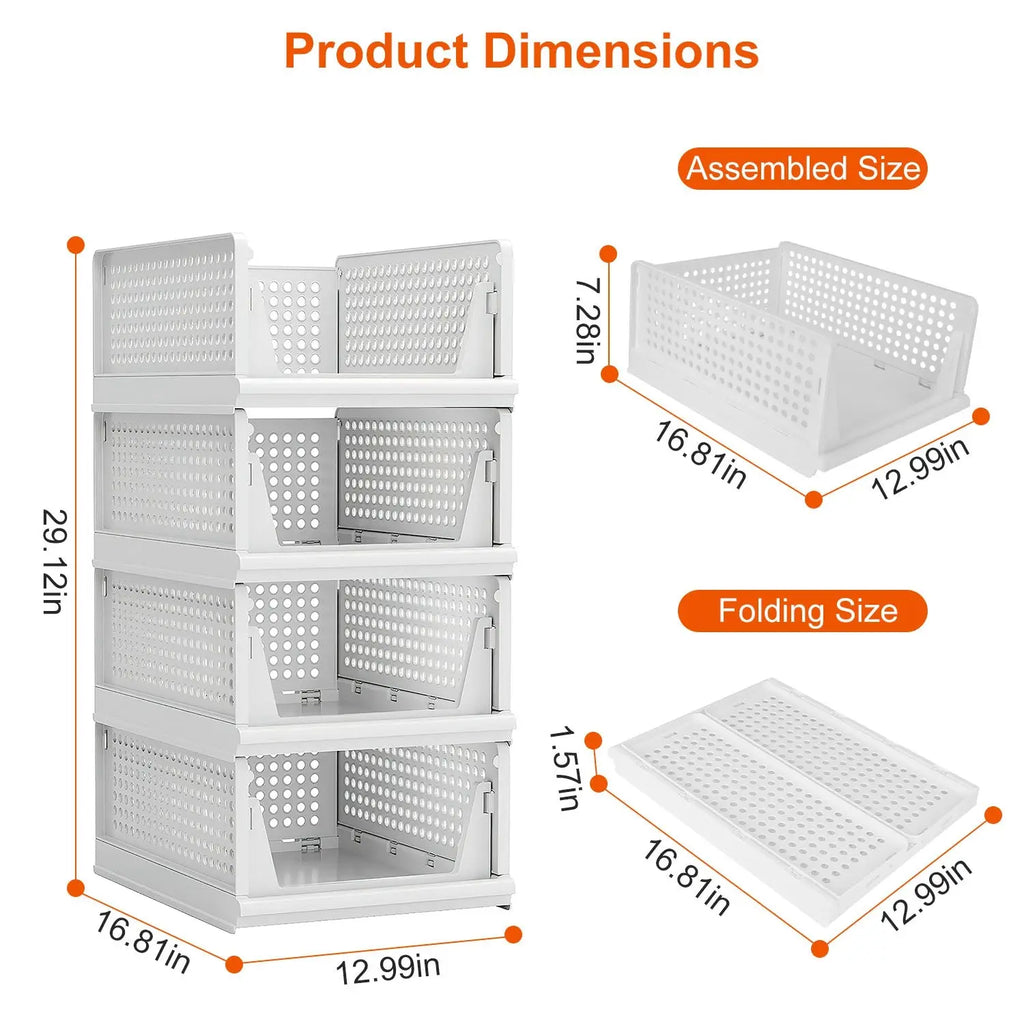 4-Pack Stackable Plastic Storage Boxes with Slide Rail for Living Room, Bedroom, and Wardrobe - FedEx Shipping Available