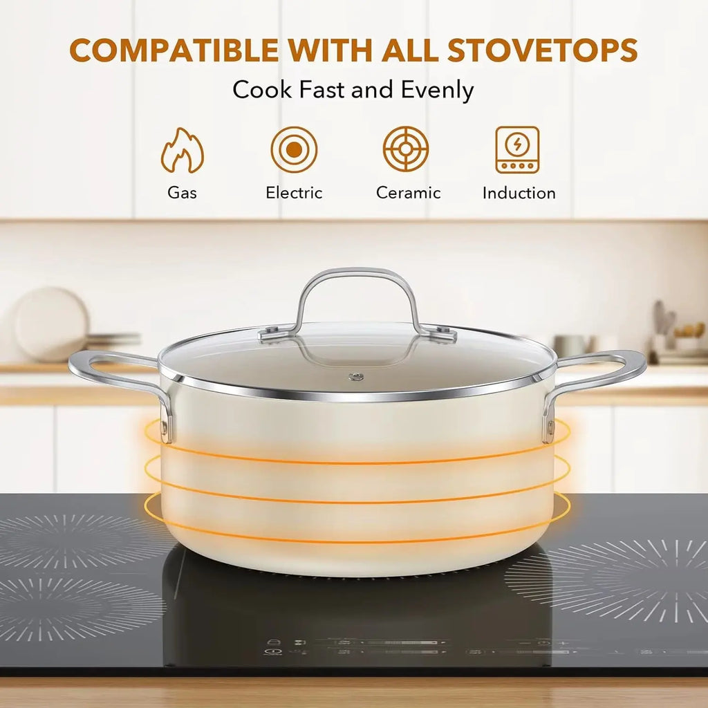 Ceramic Non-Stick Cookware Set, 11-Piece Induction-Compatible Cookware Collection (PFAS, PFOA, and PTFE Free)