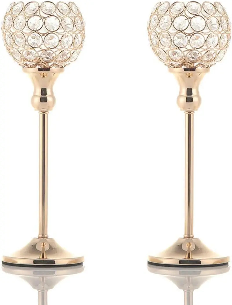 Set of 2 Gold Crystal Candle Holders for Elegant Home and Event Décor