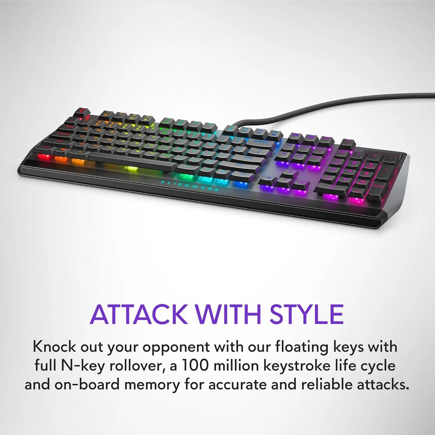 AW510K Low-Profile RGB Gaming Keyboard with Per-Key RGB LED Backlighting, Media Controls, USB Passthrough, and Cherry MX Low Profile Red Switches