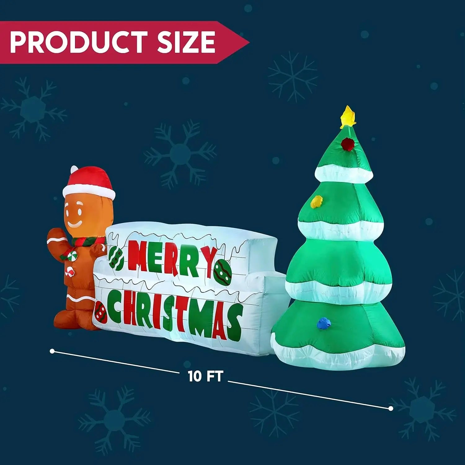 10 FT Christmas Inflatable Gingerbread Man & Christmas Tree Holiday Inflatable Outdoor Decoration for Xmas Party Gift