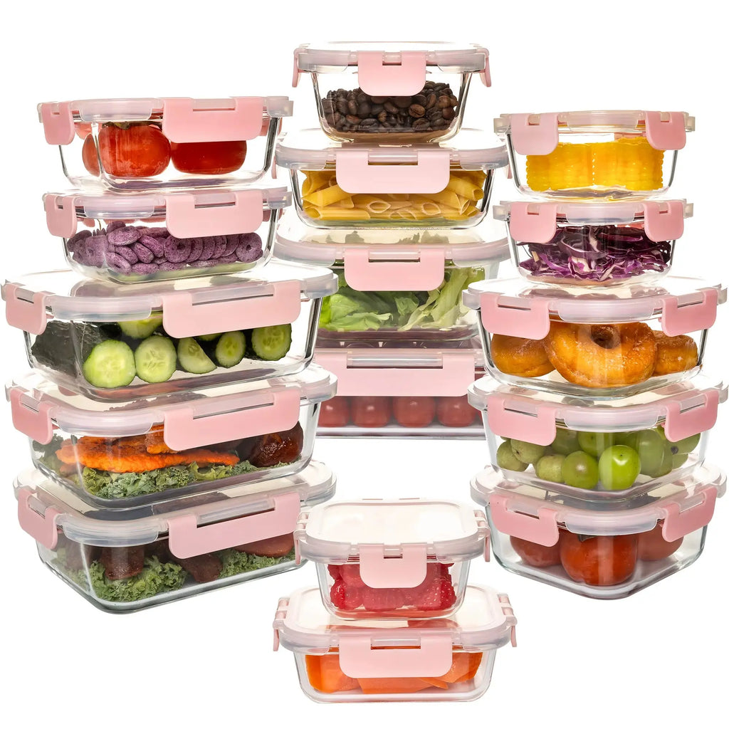 16-Piece BPA-Free Glass Food Storage Container Set, Leakproof and Airtight, Microwave and Oven Safe, Stackable Kitchen Organizers