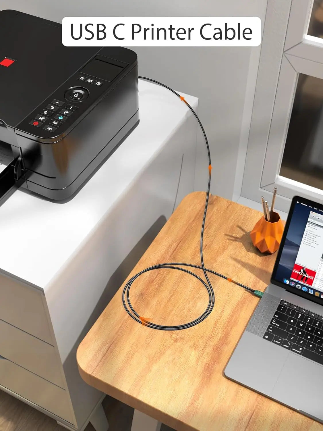 6.6 FT USB B to C Printer and MIDI Cable, Nylon Braided Cord for MacBook Pro/Air, Type C to Type B Compatible with Yamaha Piano, MIDI Keyboard, DJ Controller, DAC - Green