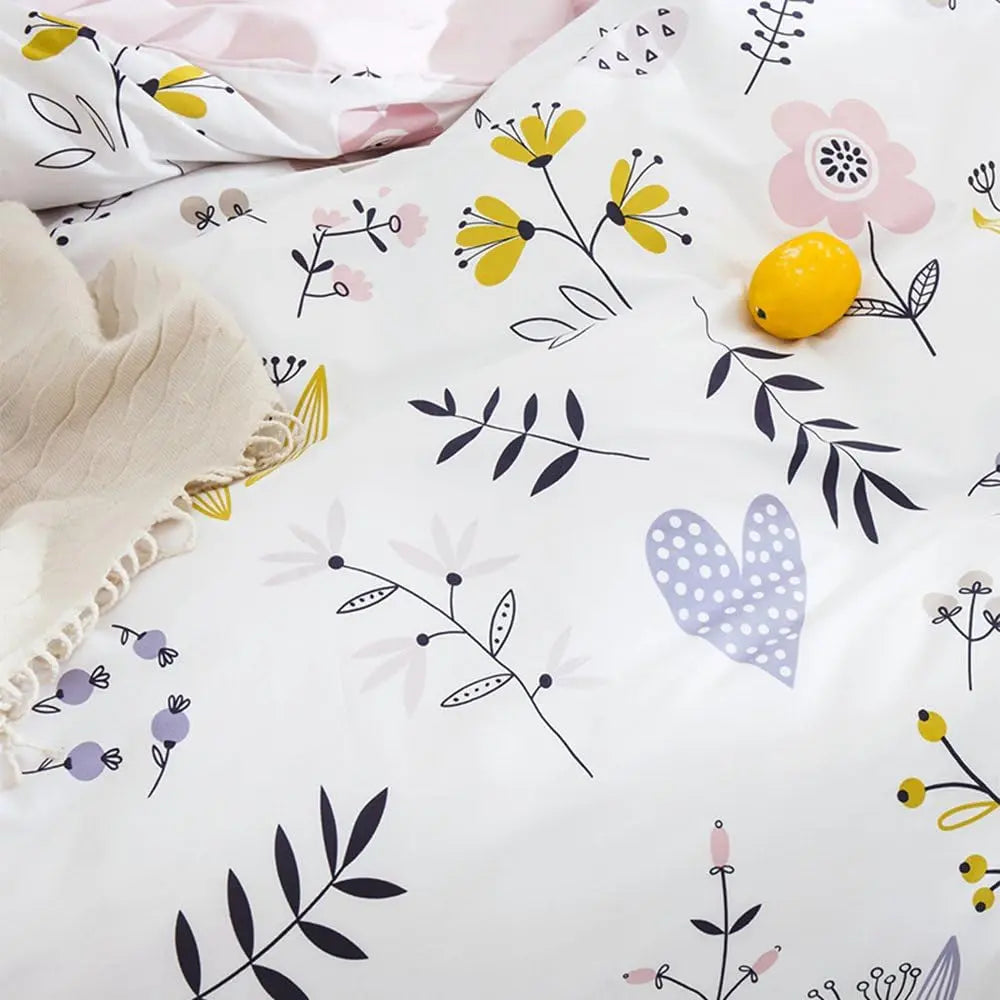 Twin Duvet Cover Set - 100% Washed Cotton Floral Design, Reversible Bedding for Women and Children