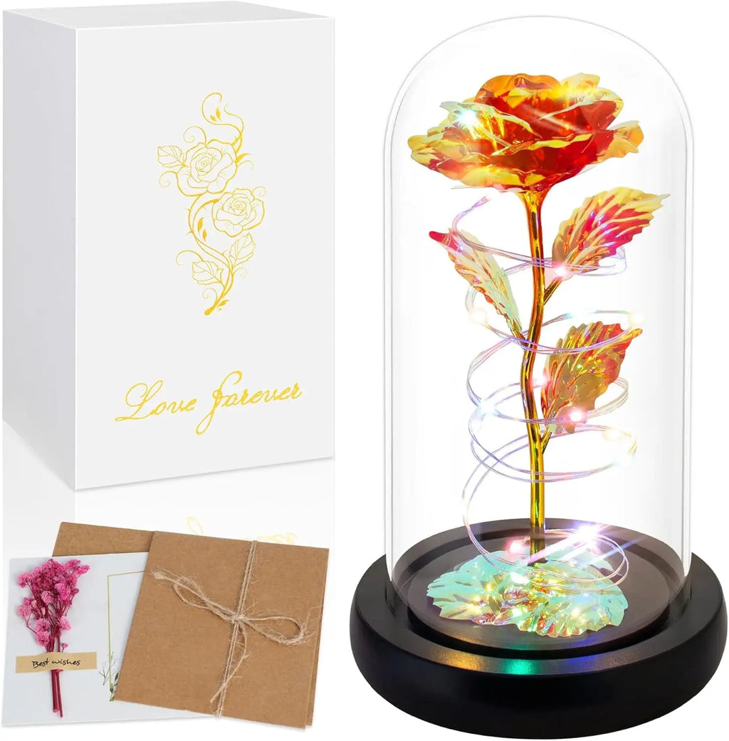 Illuminated Red Rose in Glass Dome - Elegant Gift for Women, Ideal for Christmas, Birthdays, Anniversaries, and Valentine's Day