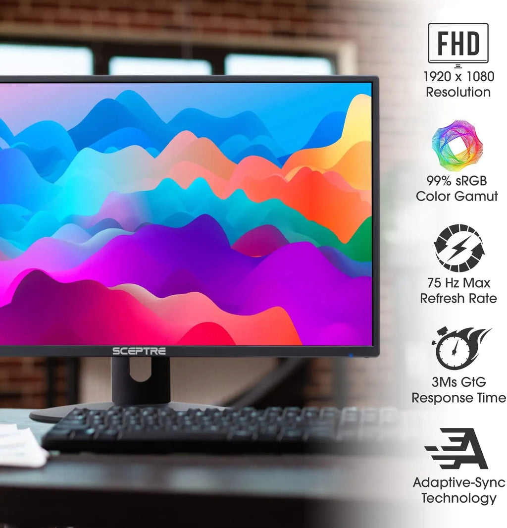 E249W-19203R 24-Inch Full HD LED Gaming Monitor with Dual HDMI, VGA, 75Hz Refresh Rate, and Built-In Speakers - Machine Black