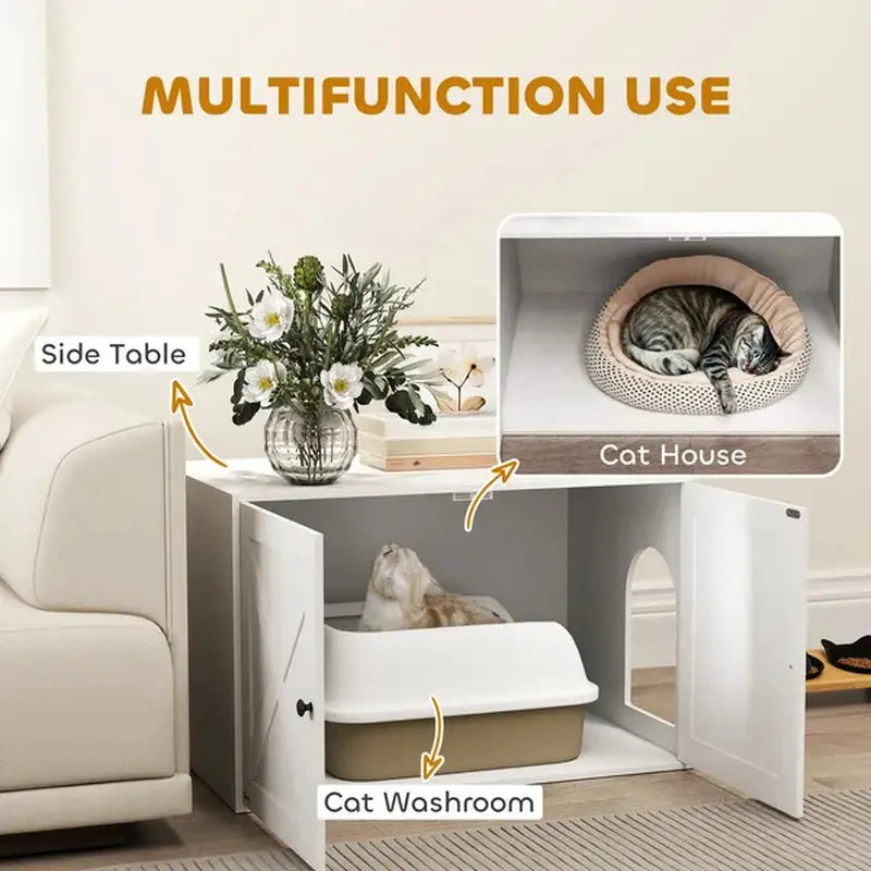 Cat Litter Box Enclosure with Barn Door and Access Opening