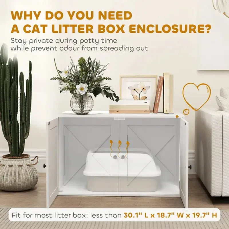 Cat Litter Box Enclosure with Barn Door and Access Opening